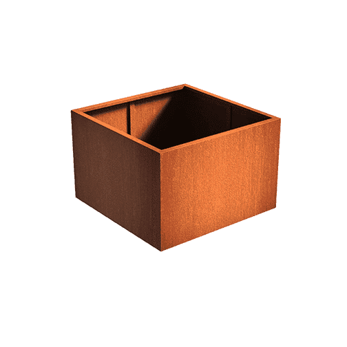 Ein rechteckiger Blumentrog auf Cortenstahl